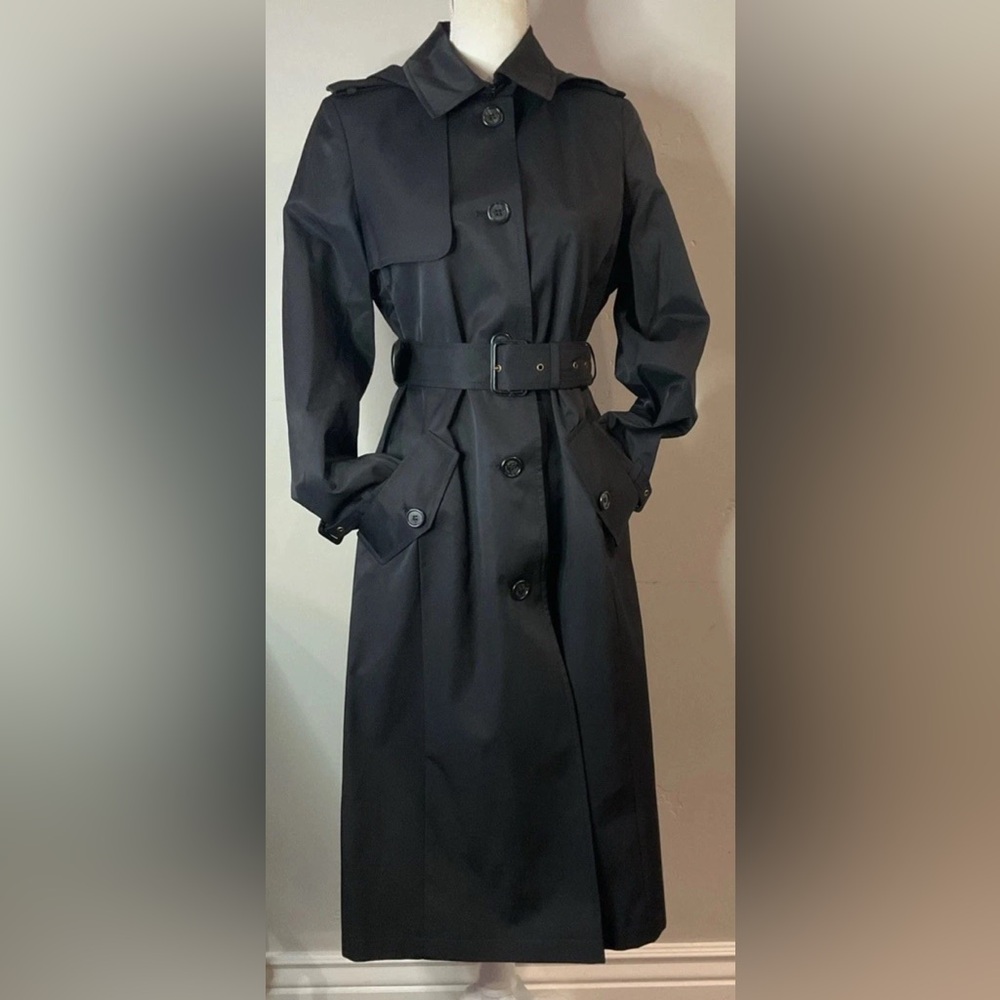 Lauren Ralph Lauren Single Breasted Trench Coat Hooded Belted Black Sz S NWT - Picture 6 of 12
